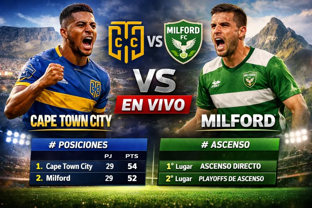 Cape Town City vs Milford EN VIVO: posiciones y ascenso